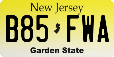 NJ license plate B85FWA