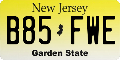 NJ license plate B85FWE