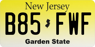 NJ license plate B85FWF