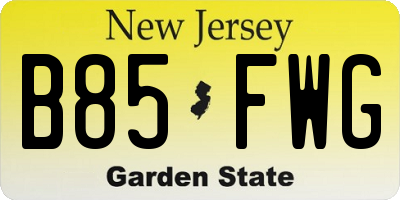 NJ license plate B85FWG