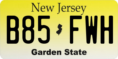 NJ license plate B85FWH