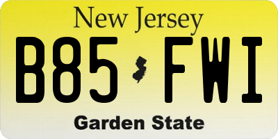 NJ license plate B85FWI