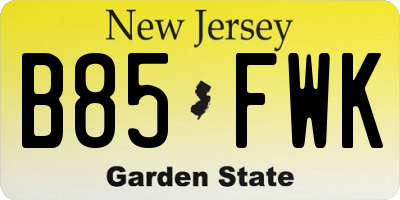 NJ license plate B85FWK