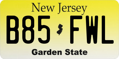 NJ license plate B85FWL