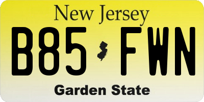 NJ license plate B85FWN