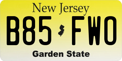 NJ license plate B85FWO