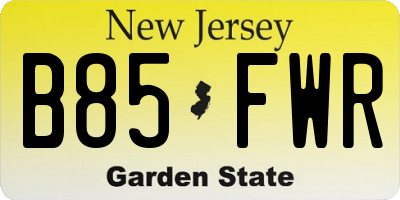NJ license plate B85FWR