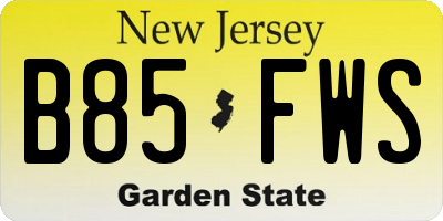 NJ license plate B85FWS