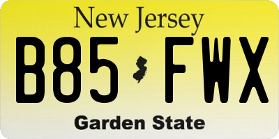 NJ license plate B85FWX