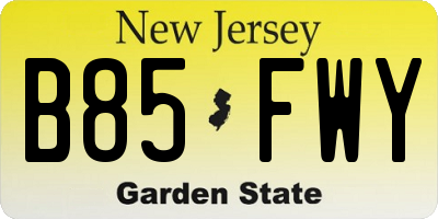 NJ license plate B85FWY
