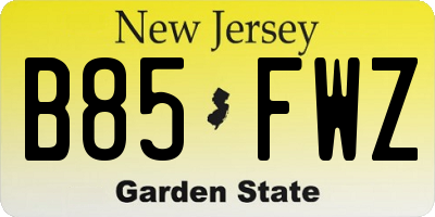 NJ license plate B85FWZ