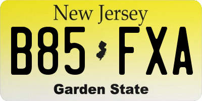 NJ license plate B85FXA