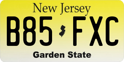 NJ license plate B85FXC