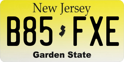 NJ license plate B85FXE