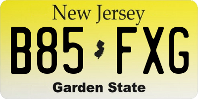 NJ license plate B85FXG