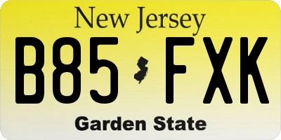 NJ license plate B85FXK