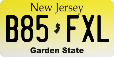 NJ license plate B85FXL