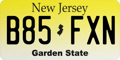 NJ license plate B85FXN