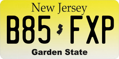 NJ license plate B85FXP