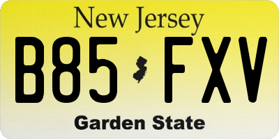 NJ license plate B85FXV