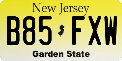 NJ license plate B85FXW