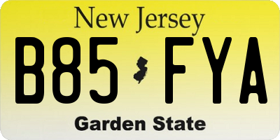 NJ license plate B85FYA