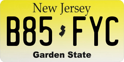 NJ license plate B85FYC