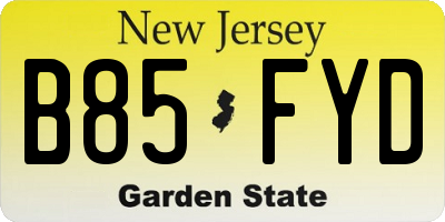 NJ license plate B85FYD