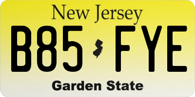 NJ license plate B85FYE