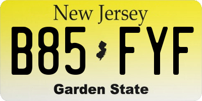 NJ license plate B85FYF