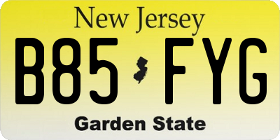 NJ license plate B85FYG