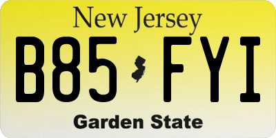 NJ license plate B85FYI