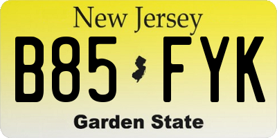NJ license plate B85FYK