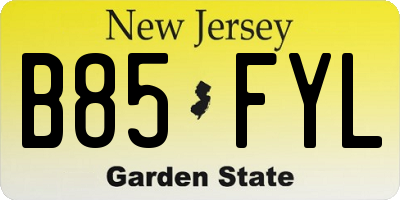 NJ license plate B85FYL