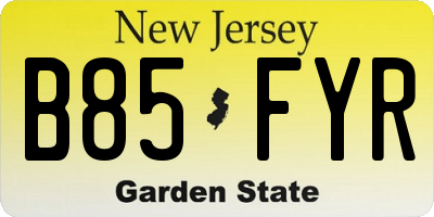 NJ license plate B85FYR