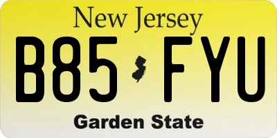 NJ license plate B85FYU