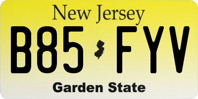 NJ license plate B85FYV
