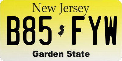NJ license plate B85FYW