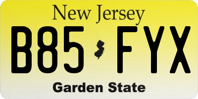 NJ license plate B85FYX
