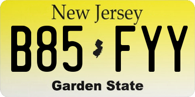 NJ license plate B85FYY