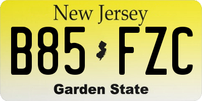 NJ license plate B85FZC