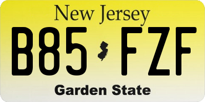 NJ license plate B85FZF