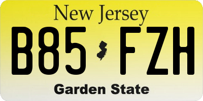 NJ license plate B85FZH