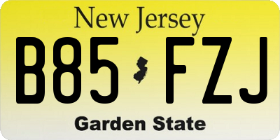 NJ license plate B85FZJ