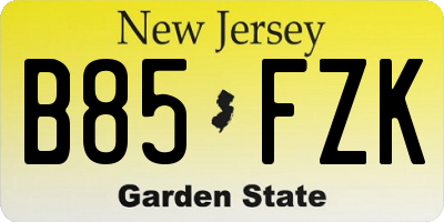 NJ license plate B85FZK