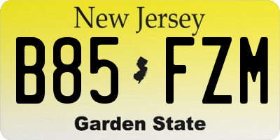 NJ license plate B85FZM