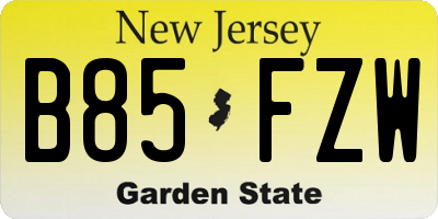 NJ license plate B85FZW