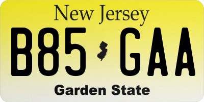 NJ license plate B85GAA