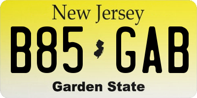 NJ license plate B85GAB