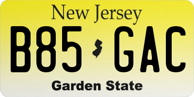 NJ license plate B85GAC